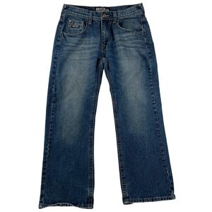 ENYCE Jeans Men Embroidered Blue Denim Straight Leg Y2K Casual 34x29 (Tag 34x30)